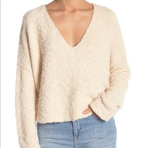 Free People Popcorn Cropped Cream Sweater